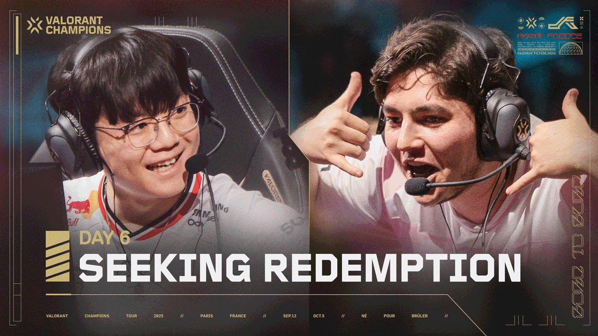 Two more #VALORANTChampions playoff spots are up for grabs on Day 6. Who will lock them in? Heretics Valorant vs T1 VALORANT FNATIC vs MADE IN BRAZIL. Find out at