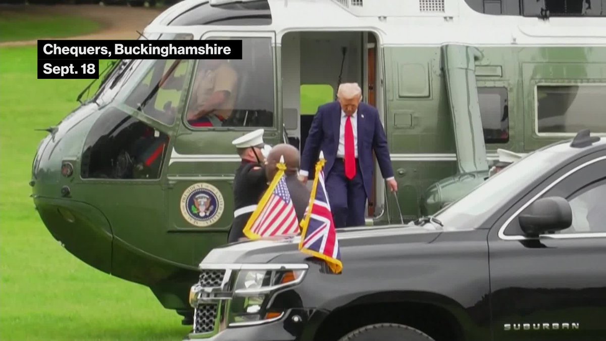 US President Donald Trump arrives at UK Prime Minister Keir Starmer's country residence Chequers for talks Get the latest: