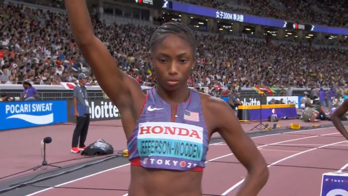 【#東京世界陸上】 ✅女子200m 準決勝2組 今大会100m🥇 🇺🇸#ウッデン 1位22秒00 🙌決勝進出🙌 爆速スタートウッデン‼️2冠へ👑✨ 決勝は 19日(金)22時22分頃〜 📺TBS系 生中継 ⚡️TVerでは放送同時 & 全49種目LIVE配信⚡