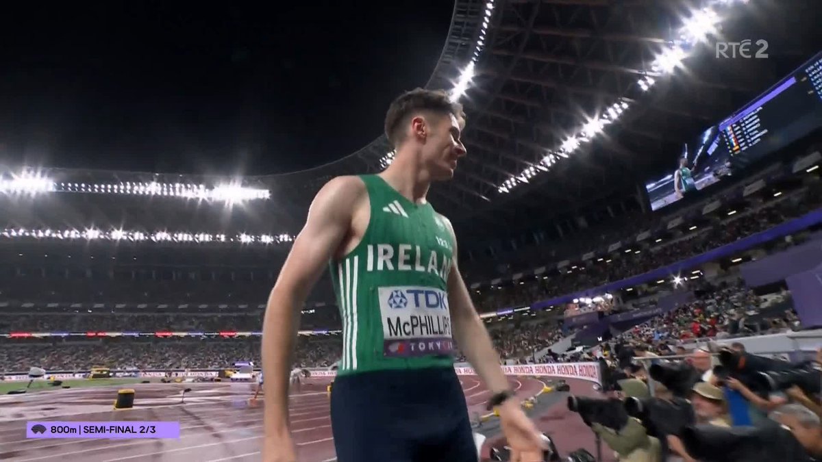 As @GregAllenRTE said, the maths student has got his calculations right! Not only has Longford's Cian McPhillips won his semi-final heat to get into an 800m World final but he's set an Irish record in the process #Tokyo2025 📺