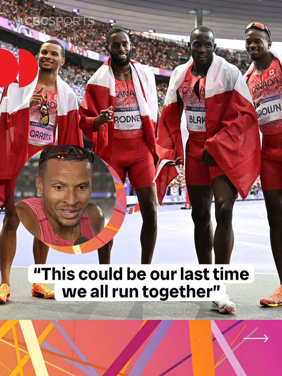 “We always try to think of it as our last time together” 🇨🇦👀 The Olympic champ 4x100m relay team of De Grasse, Brown, Rodney and Blake will take the track again Saturday night at #WCHTokyo25 in what could be their final race as a team Watch the heats live Sept. 20 at 7:25am ET