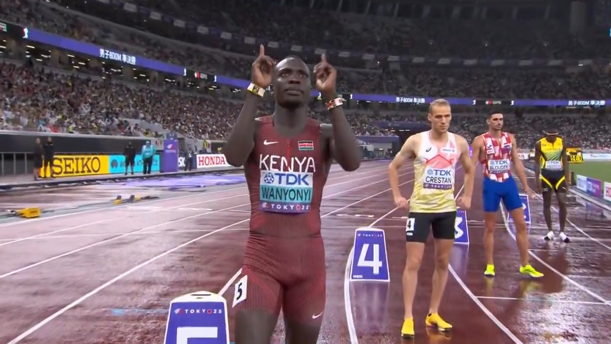 【#東京世界陸上】 ✅男子800m 準決勝3組 パリ五輪🥇 2位 🇰🇪#ワニョンイ 1分43秒47 🙌決勝進出🙌 決勝は 20日(土)21時50分頃〜 📺TBS系 生中継 ⚡️TVerでは放送同時 & 全49種目LIVE配信⚡