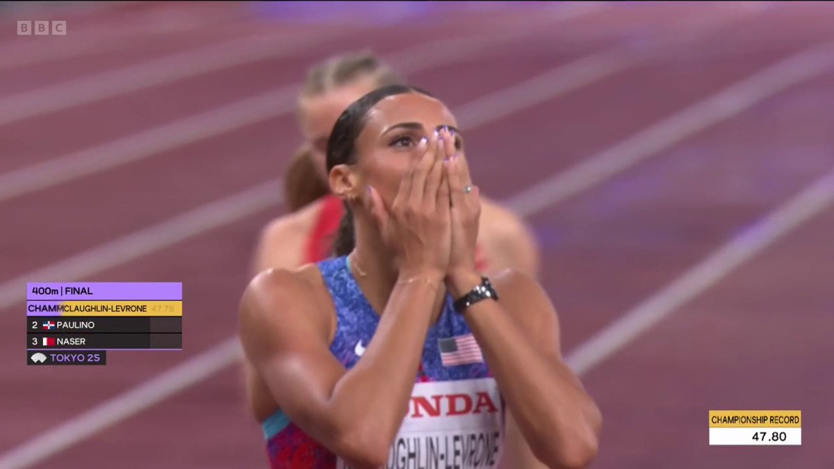 CHAMPIONSHIP RECORD! โก๏ธ A simply incredible performance from Sydney McLaughlin-Levrone to win the women's 400m title! ๐ฅ #BBCAthletics