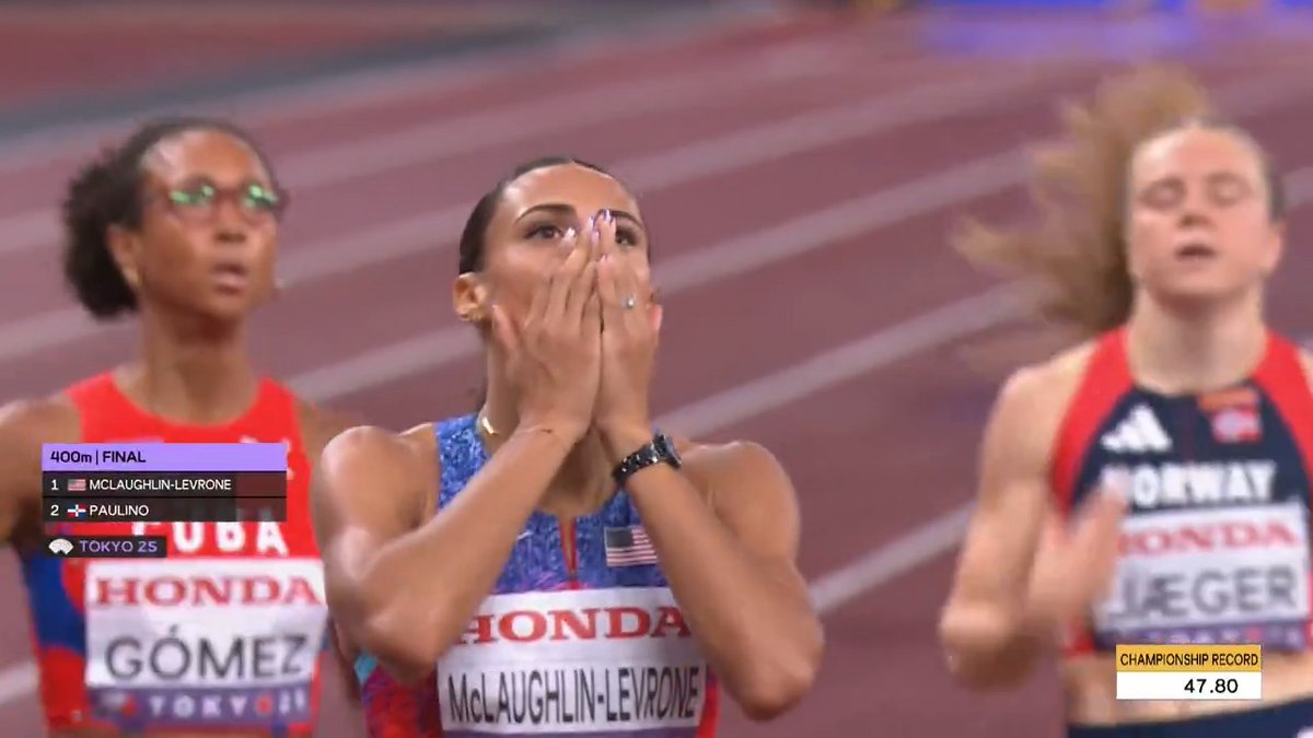 【東京世界陸上】 ▶️女子400m 決勝 史上初快挙‼️ハードル女王400mも制覇👑✨ 🥇🇺🇸マクローフリン 選手 47秒78(世界歴代2位) 🥈🇩🇴パウリノ 選手 47秒98 🥉🇧🇭ナセル 選手 48秒19 📺TBS系 生中継 ⚡️TVerでは放送同時 & 全49種目LIVE配信⚡