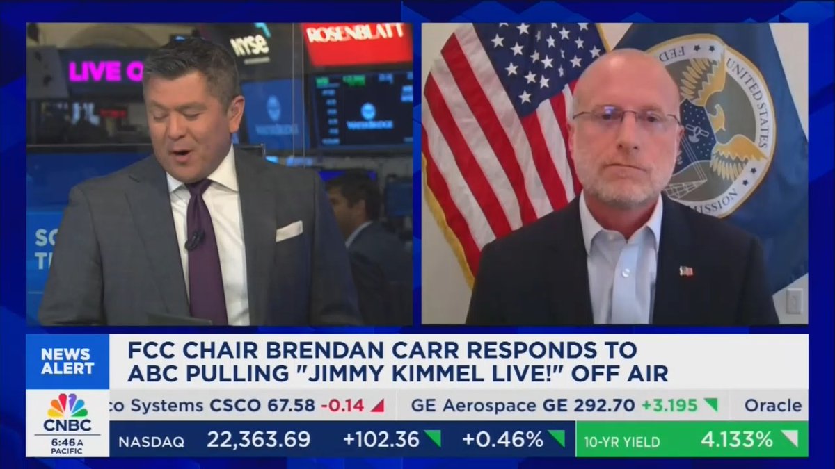 Q: Your post from 2019 says, 'Should the government censor speech it doesn't like? Of course not. The FCC does not have a roving mandate to police speech in the name of the public interest.' How do you square what you're saying with those old posts? Trump's FCC Chair: Broadcast is different