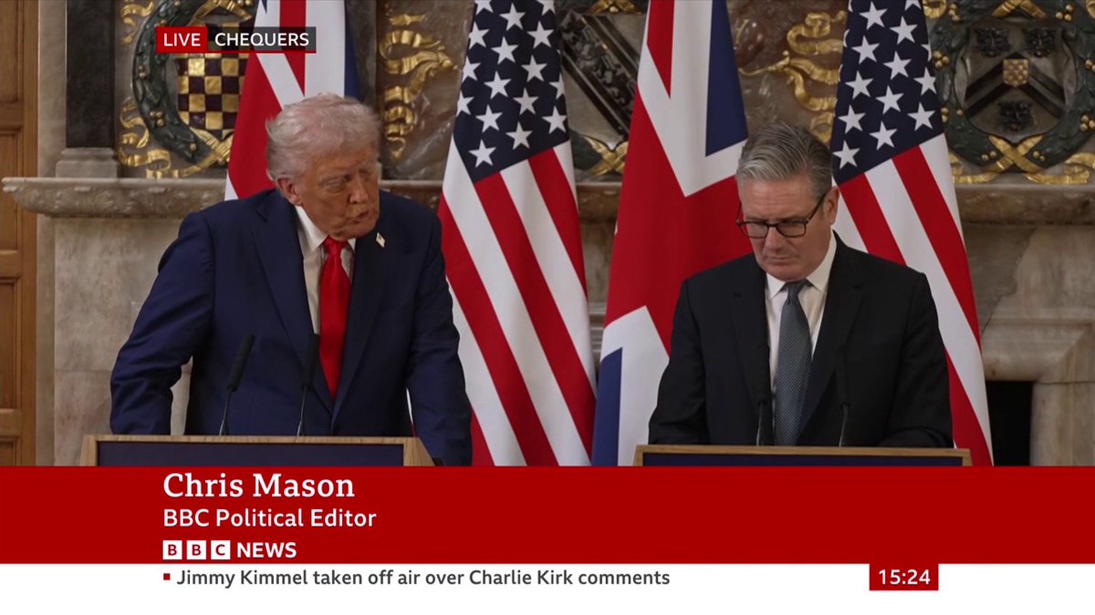 Donald Trump and PM Keir Starmer are asked about the recognition of a Palestinian state by Chris Mason "I have a disagreement with the prime minister on that score," the US president says Follow live: