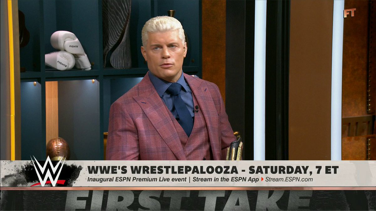 "I'm ready to go. ... Drew McIntyre, hit me with your best shot." Cody Rhodes on his upcoming match against Drew McIntyre at Wrestlepalooza 👀 Stream Wrestlepalooza, ESPN’s inaugural Premium Live Event — Saturday at 7 PM ET with ESPN.
