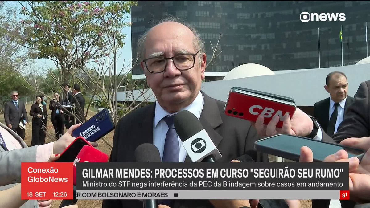 Gilmar Mendes diz que processos contra parlamentares que já estão em curso no STF não serão afetados pela eventual aprovação da PEC da Blindagem. #ConexãoGloboNews ➡ Assista à #GloboNews: