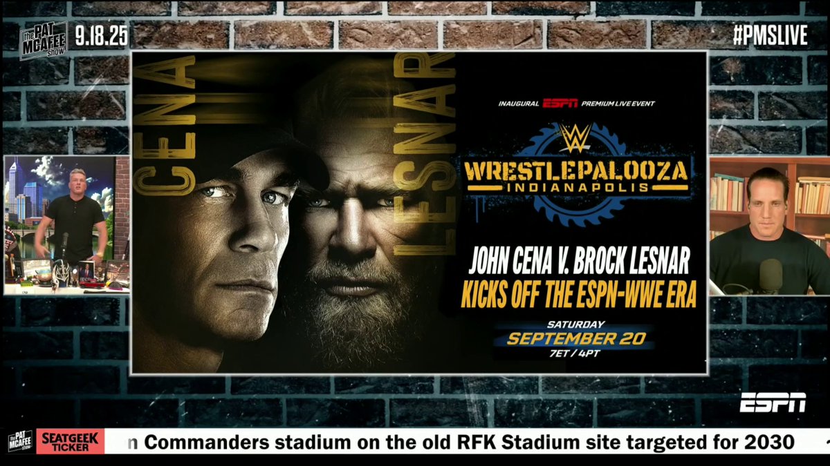 Breaking: John Cena and Brock Lesnar's match at Wrestlepalooza will kick off the night, Pat McAfee announced. Stream Wrestlepalooza Saturday at 7 PM ET on the ESPN App 🍿