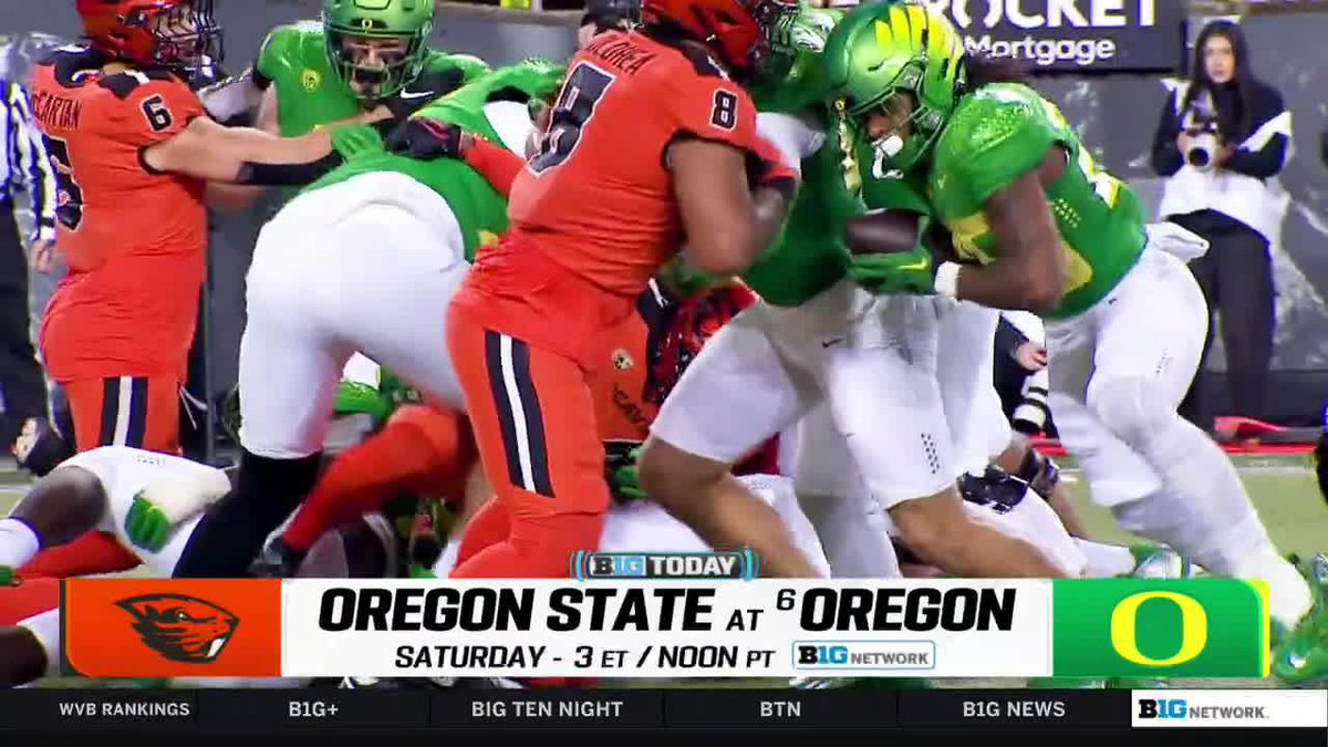 "I'm playing for something much bigger than just me and my last name on my back. I'm really playing for Eugene. I'm playing for the community." No. 6 @OregonFootball's OL Iapani Laloulu on the importance of facing in-state rival Oregon State Saturday 👇 #B1GToday