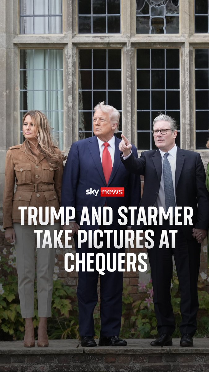US President Donald Trump and Sir Keir Starmer pose for pictures at Chequers before watching the Red Devils's parachute display. More on Trump’s state visit: