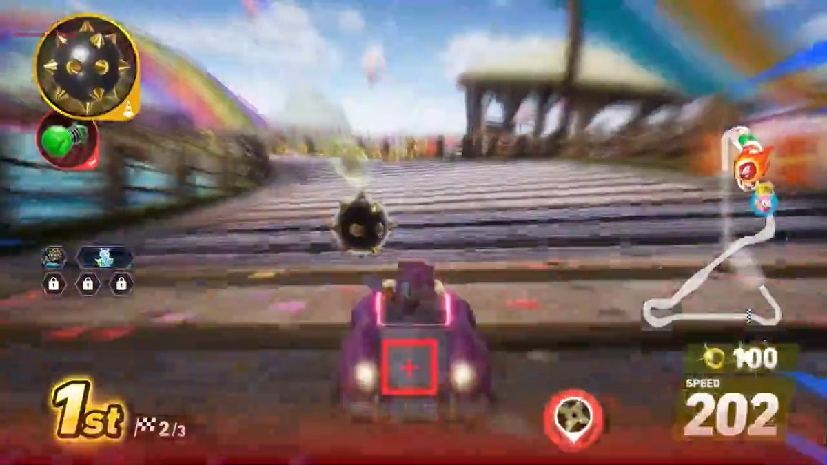 Try out new gadgets in the Sonic Racing: CrossWorlds Demo Version! The "Giant Spiked Iron Ball" lets you disrupt your opponents and make a clean getaway! Give this gadget and more a whirl in the Sonic Racing: CrossWorlds Demo! Download here: