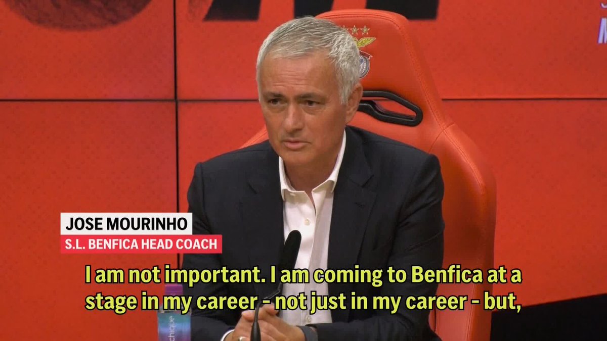 🗣️ "I think less about myself, and more about the good that I can do for others" Jose Mourinho speaks to the media after being unveiled as Benfica's new manager 🇵🇹
