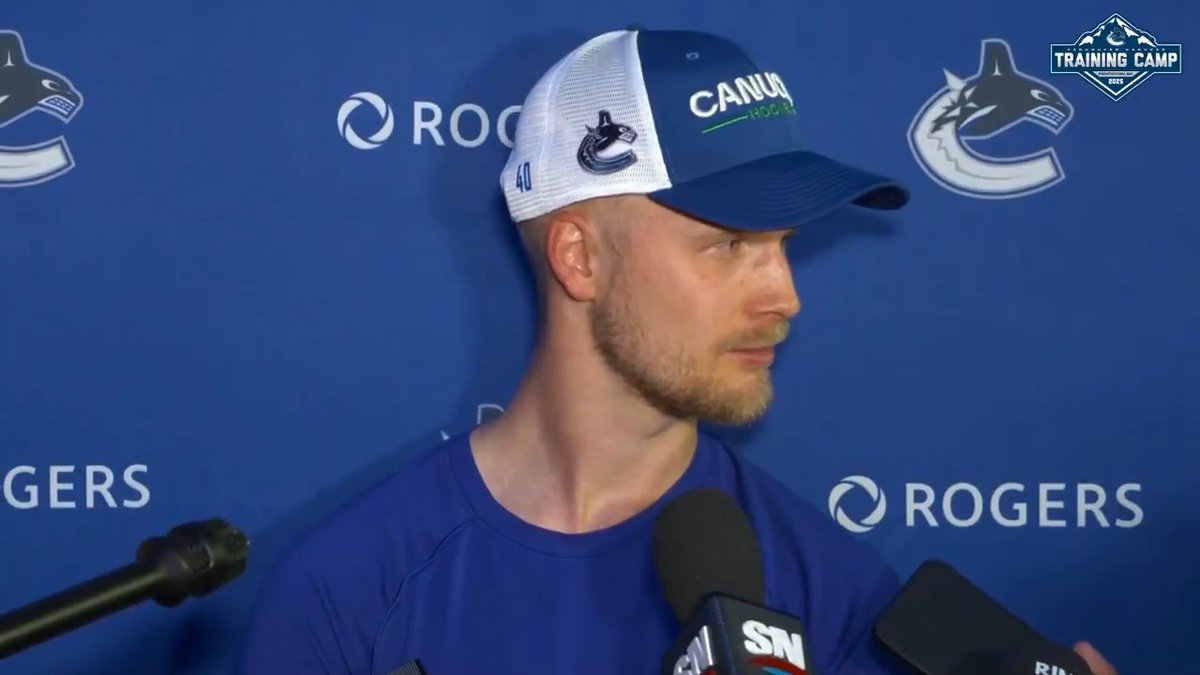 “I definitely feel stronger. My shot’s a little harder. Overall feel stronger and better.” 🗣️ Hear from Elias Pettersson after the first day of Training Camp in Penticton.