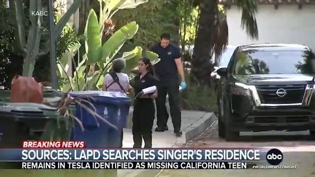 Law enforcement sources say the LAPD spent hours searching the Hollywood Hills home of singer D4vd after they say the remains of a missing teen girl were found inside the trunk of a Tesla registered to him. Trevor Ault has the latest.