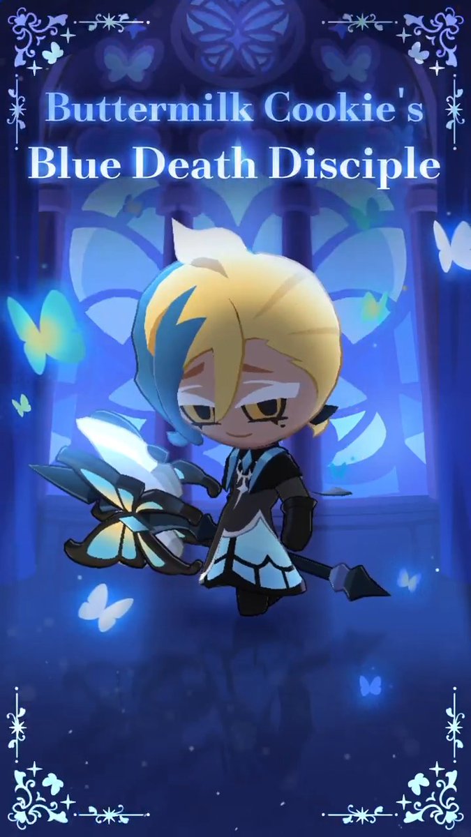 Buttermilk Cookie's Blue Death Disciple 🦋 | CookieRun: Tower of Adventures "I determine my own fate." Check out Buttermilk Cookie's new Costume, "Buttermilk Cookie's Blue Death Disciple", right now! #CookieRun #TowerOfAdventures #Update