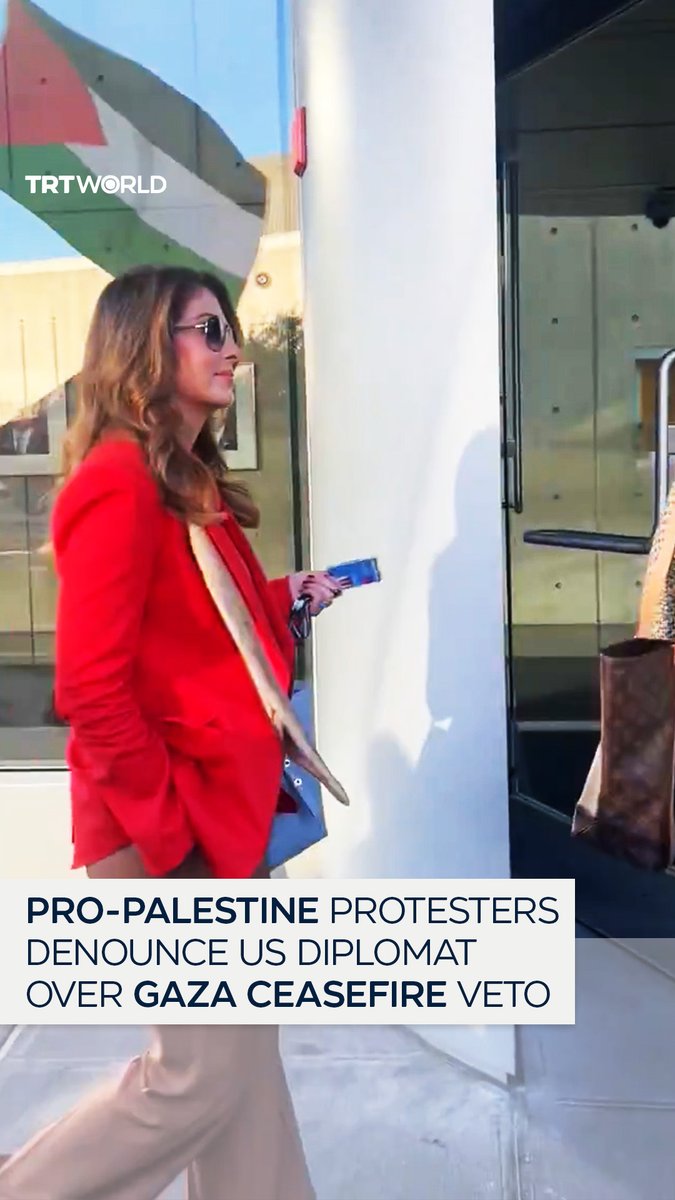 Pro-Palestine protesters confronted US diplomat Morgan Ortagus outside outside the US Mission in New York on September 18, protesting Washington’s sixth veto of a UN Security Council resolution calling for an immediate, unconditional ceasefire in Gaza and the lifting of all restrictions on aid deliveries