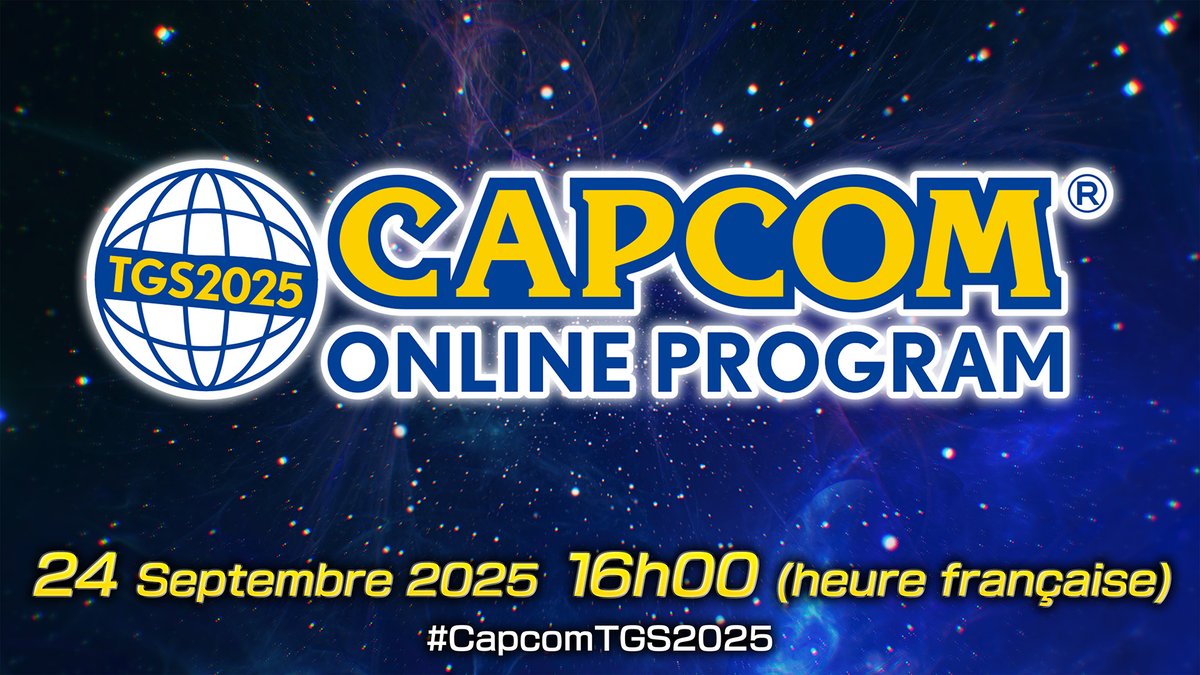 RDV mercredi 24 septembre à 16 h pour le TGS2025 Capcom Online Program, d'une durée de 40 minutes, avec les dernières actualités sur les jeux Capcom à venir ! *Ce programme n’inclura pas de nouvelles informations concernant Resident Evil Requiem.