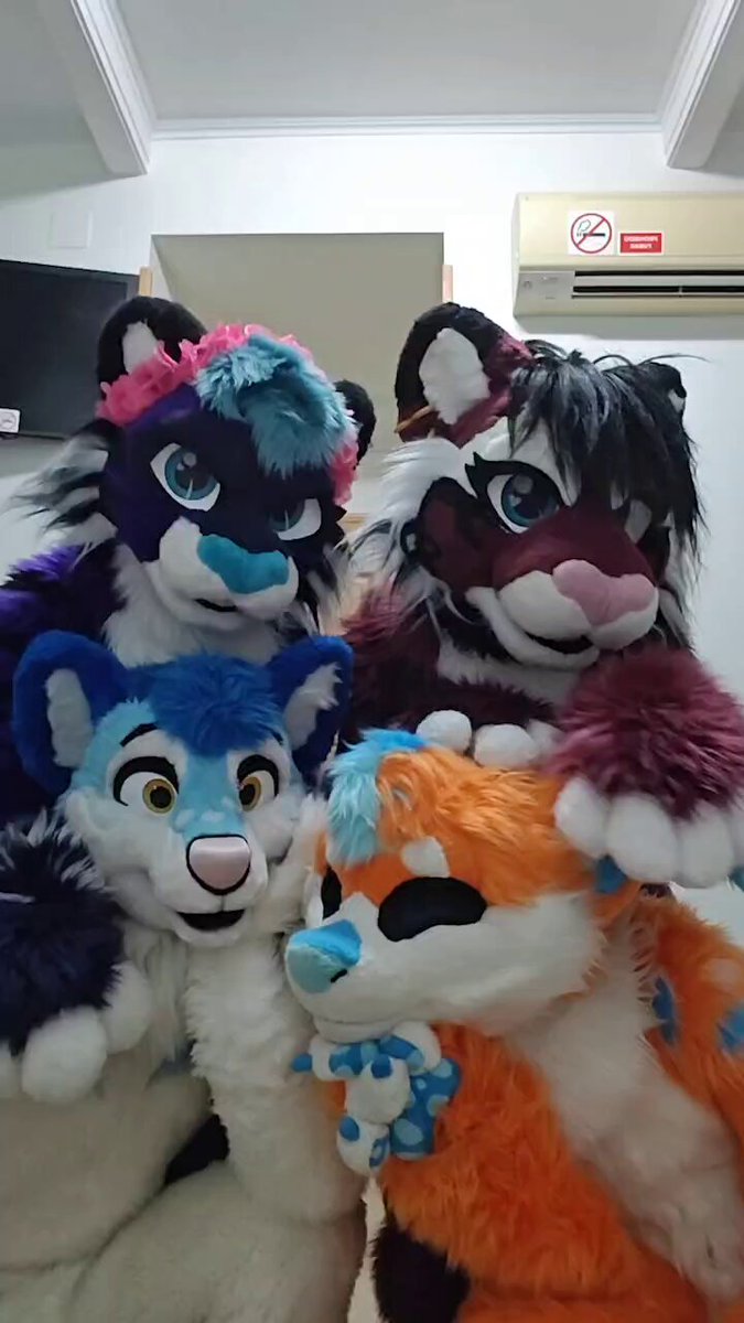 Ever wonder what happens when you put a bunch of sleep deprived furry dancers in a room together? Welp, here is the result 🫣🤣 ____ 🧡PolkaSpots ❤️@miesdocreations 🩵Fluke Husky 🤍 💜Ashytigerr #furry #fursuit #dance