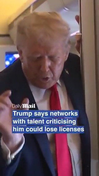 Trump suggests revoking the broadcast licenses of networks.