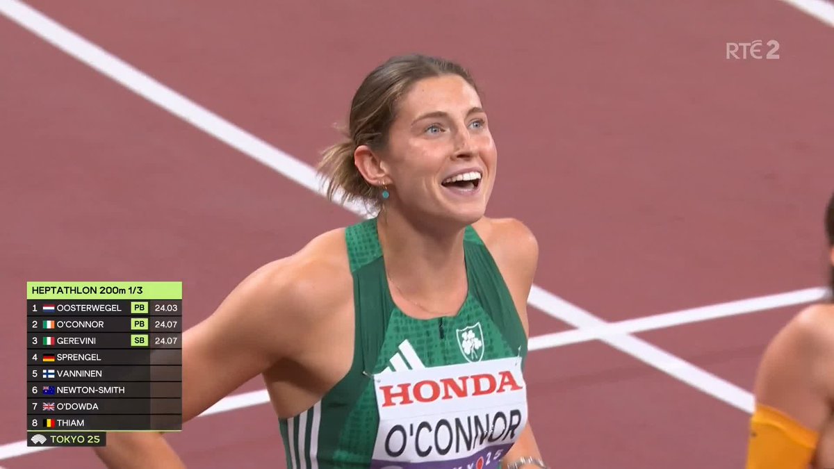 A THIRD personal best of the day for Kate O'Connor, who ran 24.07 seconds in the 200m. The Irish woman is in the silver medal position at the end of day one, with 4/7 events complete in the heptathlon. 📺Watch the #WorldAthleticsChamps live on RTÉ2 and RTÉ Player