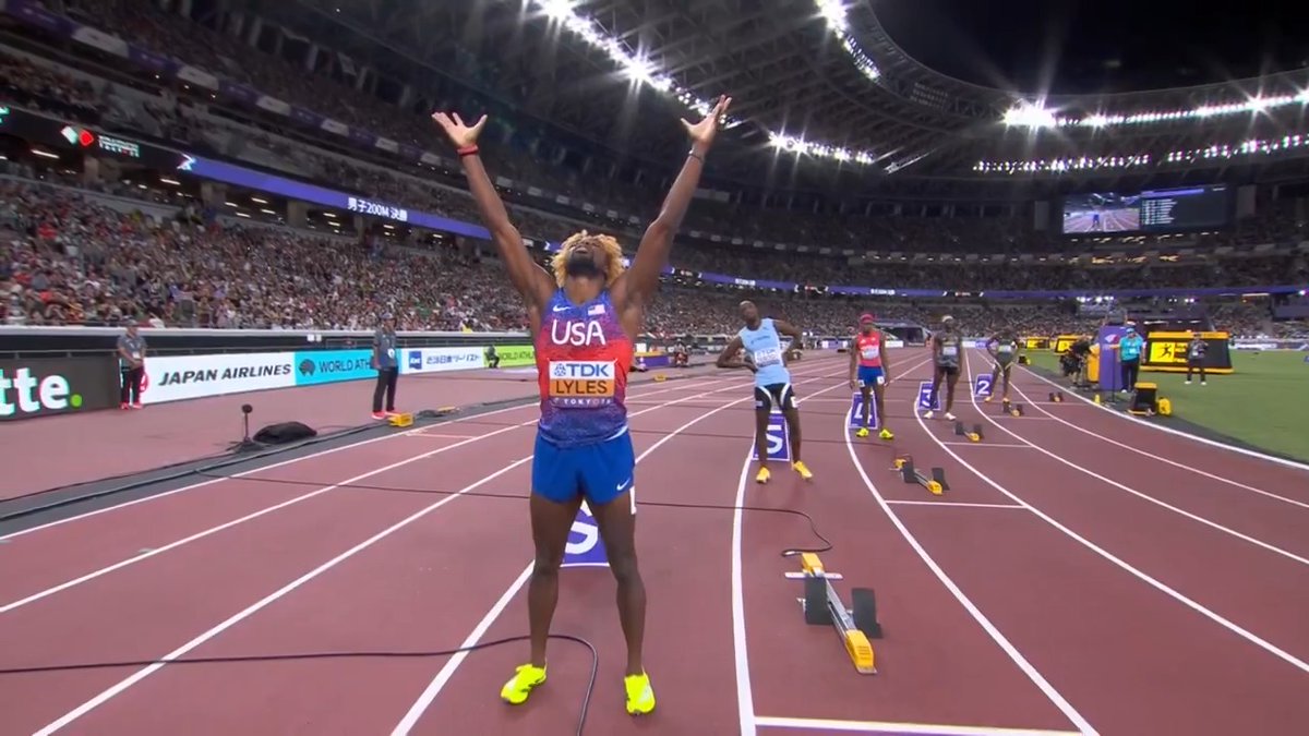 【東京世界陸上】 🔥人類最速王決定戦!第2章🔥 ▶️男子200m 決勝 ✨👑✨👑ボルトに並ぶ史上最多4連覇達成👑✨👑✨ 🥇🇺🇸ライルズ 選手 19秒52 🥈🇺🇸ベドナレク 19秒58 🥉🇯🇲レベル 19秒64 📺TBS系 生中継 ⚡️TVerでは放送同時 & 全49種目LIVE配信⚡