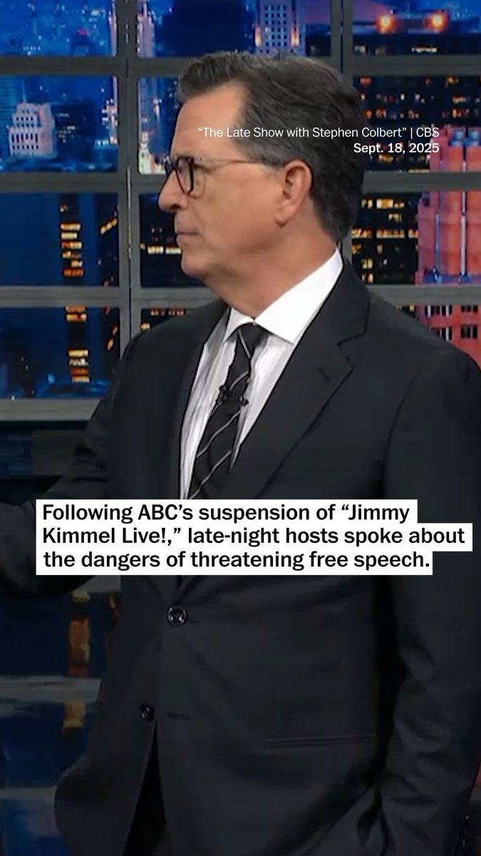 After ABC suspended “Jimmy Kimmel Live,” Jon Stewart, Stephen Colbert, Jimmy Fallon and Seth Meyers warned about threats to free speech on their Sept. 18 shows.