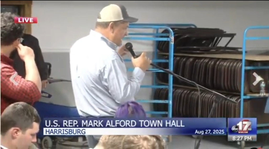 Farmer speaks out at GOP Rep. Alford's town hall: "Agriculture has taken a heck of a hit. Trump is not helping the farmer. When are you gonna stand up for us instead of kissing his ass for these trade deals?"