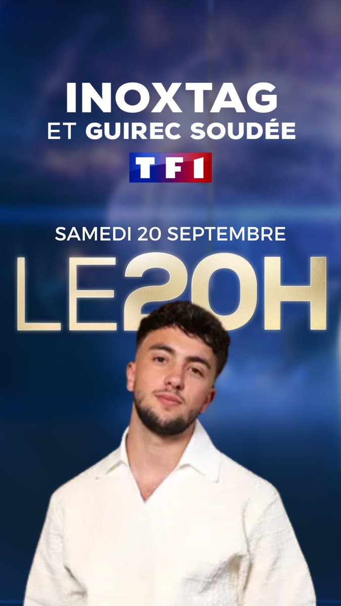 ๐ Ce samedi 20 septembre dans #LE20H de TF1 โถ๏ธ Inoxtag โก๏ธ & Guirec Soudรฉe sont les invitรฉs du JT d'Anne-Claire Coudray (Anne-Claire Coudray) ๐ฅ Le YouTubeur et โต le navigateur vont raconter leurs 10 jours de traversรฉe de l'ocรฉan Atlantique en voilier ๐ Soyez au rendez-vous !