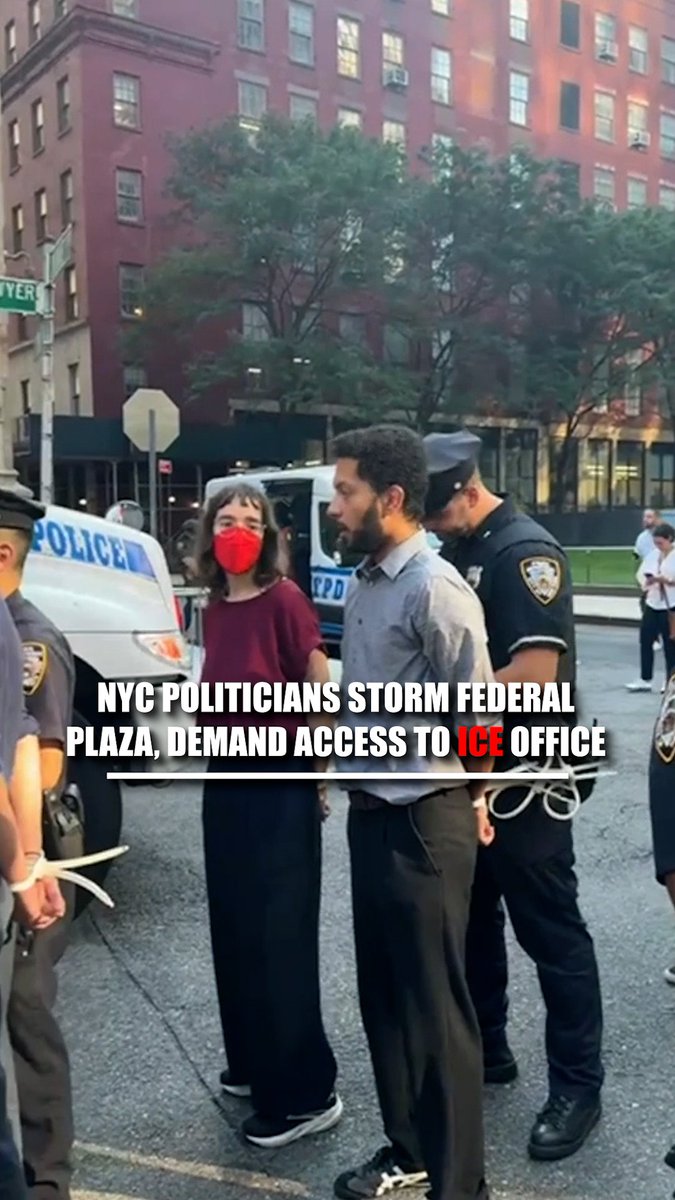 NYC politicians joined anti-ICE protesters for a staged sit-in, demanding access to ICE’s office and holding cells. ICE zip-tied and locked the doors after attempts to push inside. Additional security is now posted at the scene.