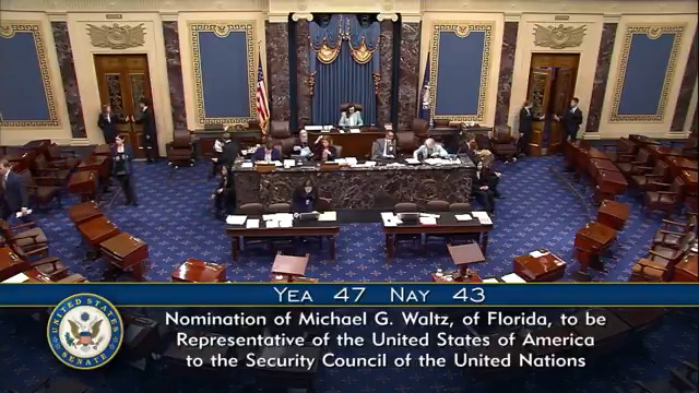 U.S. Senate CONFIRMS Michael Waltz to be U.S. Ambassador to the United Nations, 47-43.