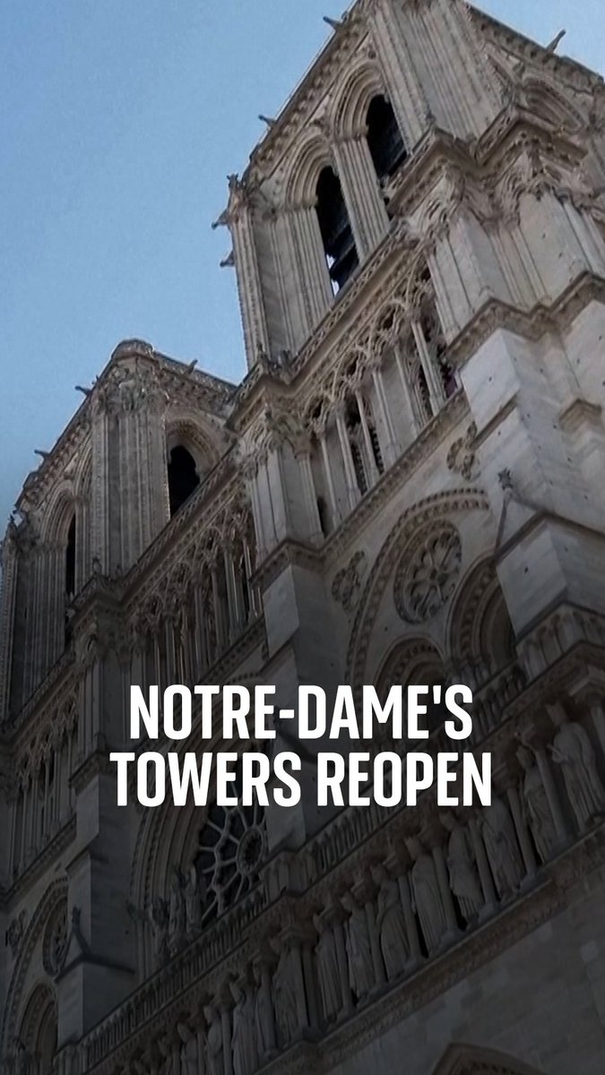 France has officially reopened the towers of Notre-Dame, six years after the cathedral was ravaged by a fire 🇫🇷 The north and south towers will be reopened to the public this weekend, a year after the main cathedral opened 💫