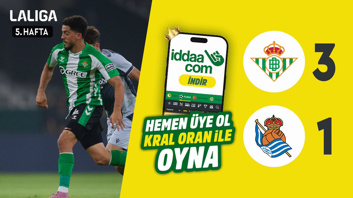 #LALIGA'nın 5. haftasında Real Betis, Real Sociedad'ı 3-1 mağlup etti. 🟡iddaa 🟡