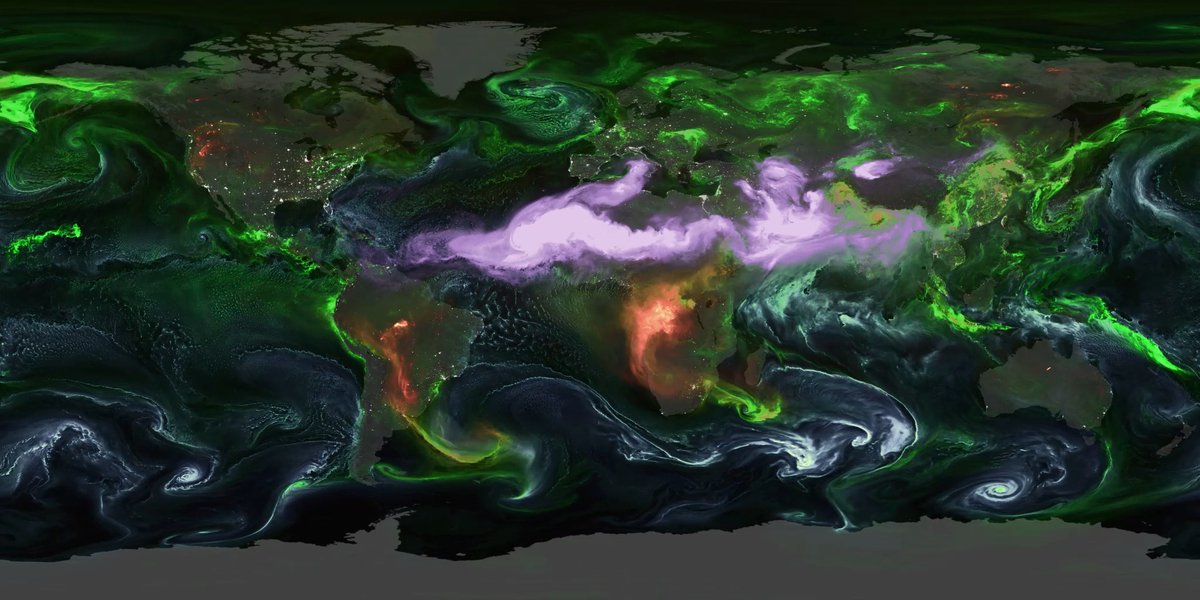 NASA satellites and computers have provided us with these mesmerizing swirls that cover our planet—but this isn’t star stuff. Each color represents a different aerosol that was floating in the atmosphere above our heads from 1 August to 14 September 2024. Depicting aerosols in this way helps us understand how far-flung corners of the globe are connected via our shared atmosphere. Learn more in #ScienceAdviser—our free daily newsletter: