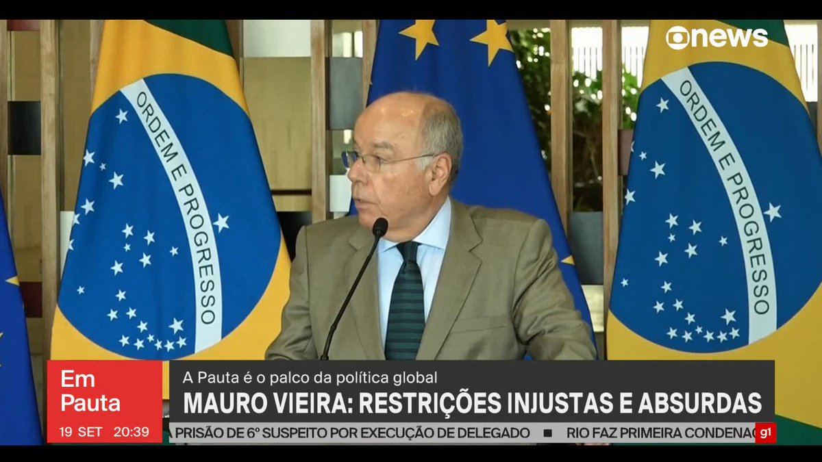 “São restrições que não têm cabimento. São injustas, absurdas, e nós estamos relatando e pedindo a interferência do secretário-geral junto ao país-sede, que é o procedimento legal, e também tratamos do tema do comitê de relações com o país-sede. Então, já tratamos nos canais disponíveis e estamos esperando agora a ação do secretário-geral e da presidente da Assembleia-Geral da ONU”, disse o ministro das Relações Exteriores, Mauro Vieira, sobre as restrições do governo Trump ao ministro da Saúde, Alexandre Padilha, na concessão do visto para o evento da Organização em Nova York. ➡ Assista ao #EmPauta: #GloboNews