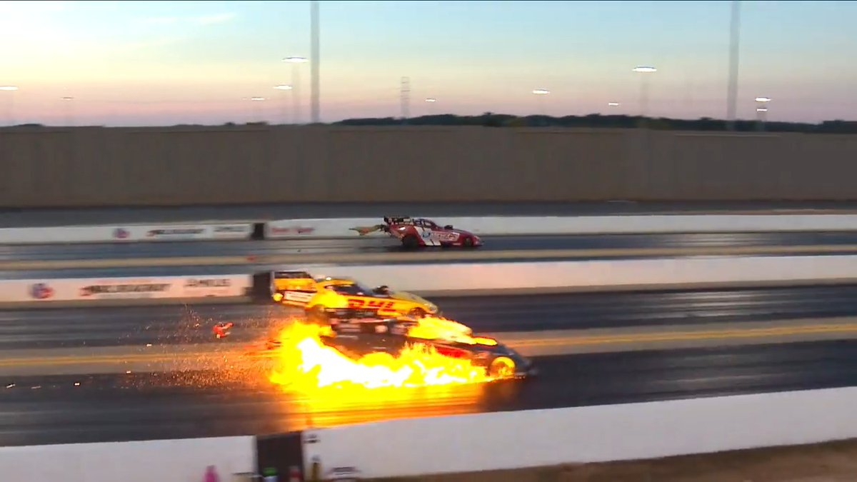 Huge fire for Paul Lee during Friday night qualifying at the #CarolinaNats! zMAX Dragway