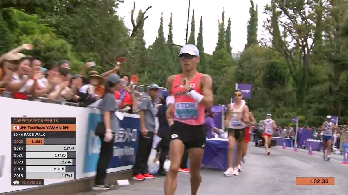【 #東京世界陸上 】 ✅男子20km競歩 決勝 📍レース終盤 先頭争いのなか ペナルティゾーンで2分間の待機へ 🇯🇵#山西利和 📺TBS系列 生中継 ⚡️TVerでは放送同時 & 全49種目LIVE配信⚡