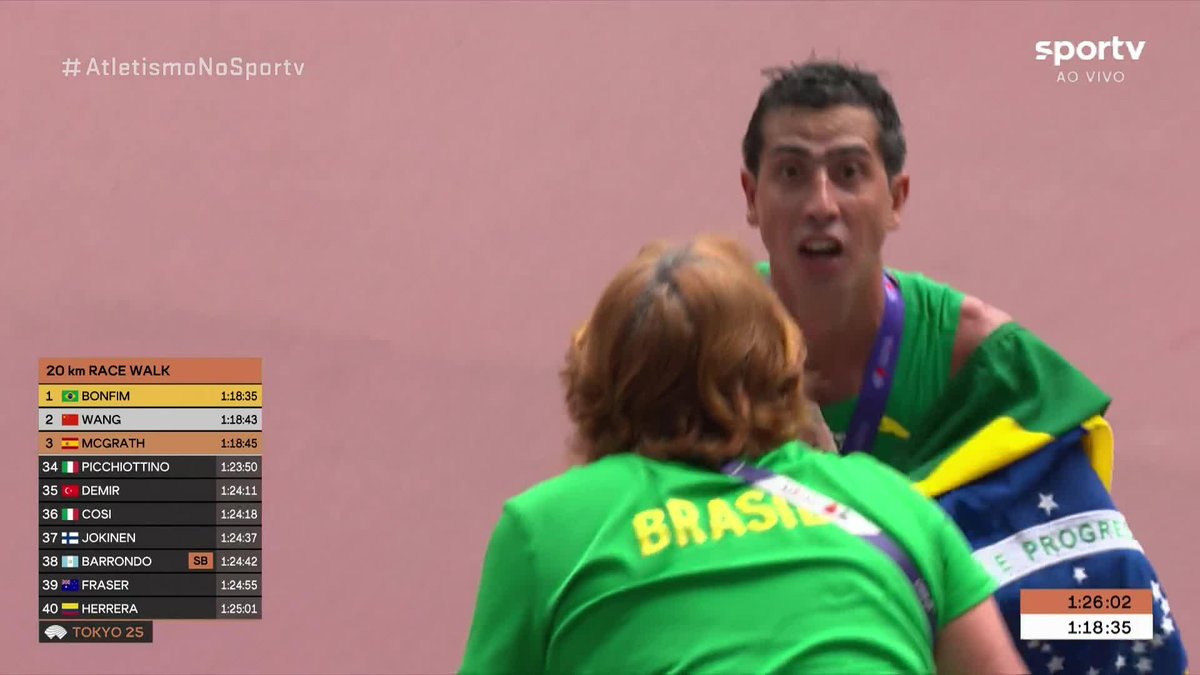 Após conquistar o ouro na prova de 20 km da marcha atlética, no Mundial de Atletismo, Caio Bonfim celebra com a mãe, Gianetti Bonfim, que é também sua treinadora.