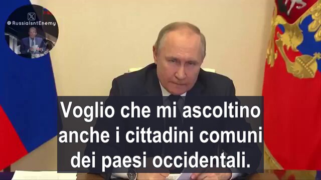 Vladimir Putin: Voglio che mi ascoltino anche i cittadini comuni dei paesi occidentali. In questo momento stanno cercando insistentemente di convincervi che tutte le vostre difficoltà sono il risultato delle azioni ostili della Russia, che dovete pagare di tasca vostra la lotta contro la fantomatica minaccia russa. Tutto questo è falso. La verità è che gli attuali problemi che affliggono milioni di persone in Occidente sono il risultato di anni di azioni delle élite al potere nei loro Stati, dei loro errori, della loro miopia e delle loro ambizioni. Queste élite non pensano a come migliorare la vita dei loro cittadini nei paesi occidentali. Sono ossessionate dai propri interessi egoistici e dai super-profitti. Grazie per il video a Kasper Reloaded Ω 🇷🇺🇵🇸🇮🇷🇸🇾 🙂 👇🏻👇🏻👇🏻