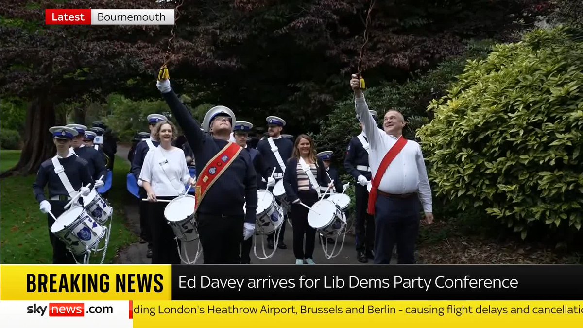 Lib Dems leader Ed Davey has arrived at the party's conference in Bournemouth - holding a mace and flanked by a marching band. Sky's Amanda Akass says the 'joyful' moment is intended to set the Lib Dems apart from 'divisive politics'. 📺 Sky 501