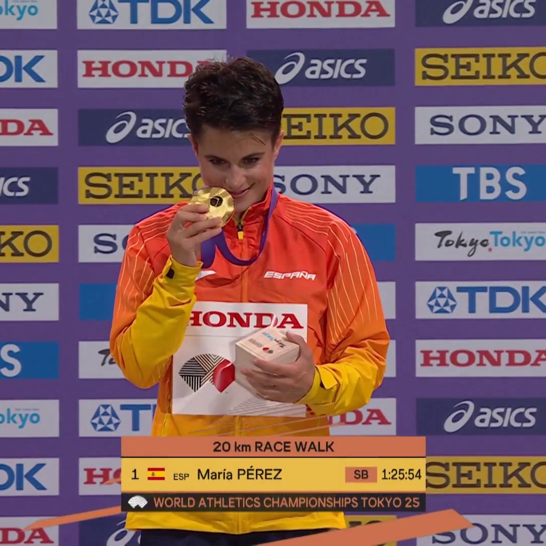 Dos Mundiales, cuatro veces haciendo escuchar el himno español 🇪🇸🥇 María Pérez y otro oro mundial para un palmarés de leyenda 🤩 #WorldAthleticsChamps