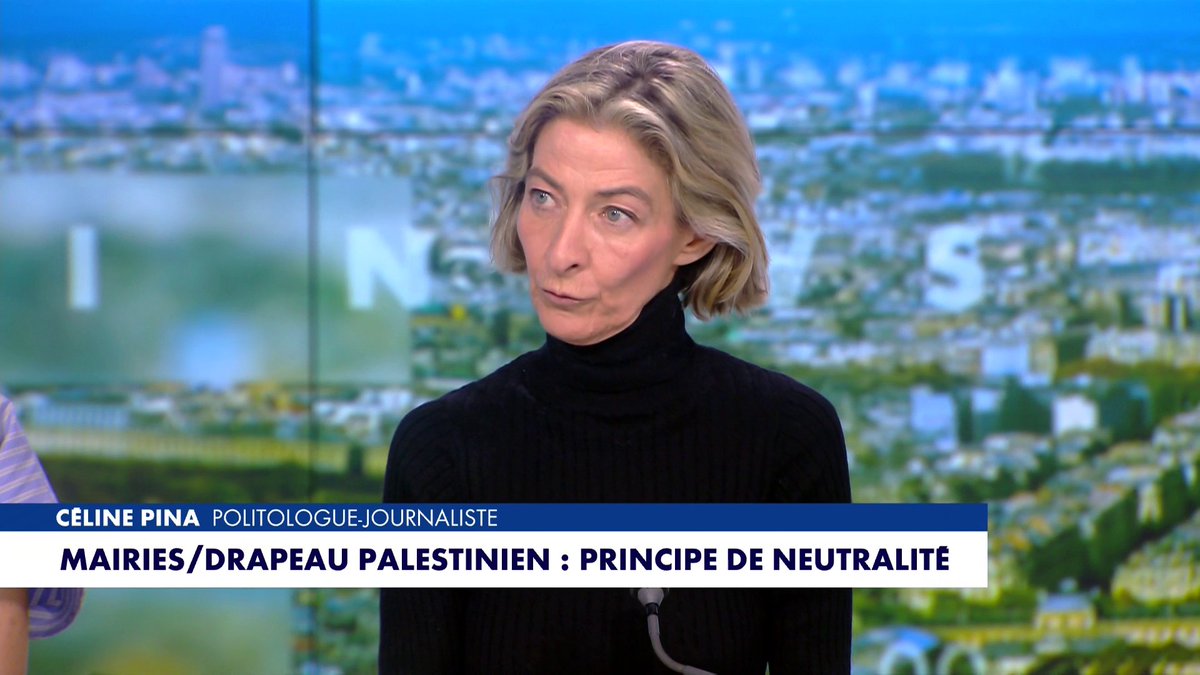 Selon la politologue Céline Pina, le drapeau palestinien ne représente pas «un peuple constitué mais une idéologie de haine et de mort». Elle s'exprimait sur l'appel d’Olivier Faure aux mairies à installer des drapeaux palestiniens sur leurs frontons.