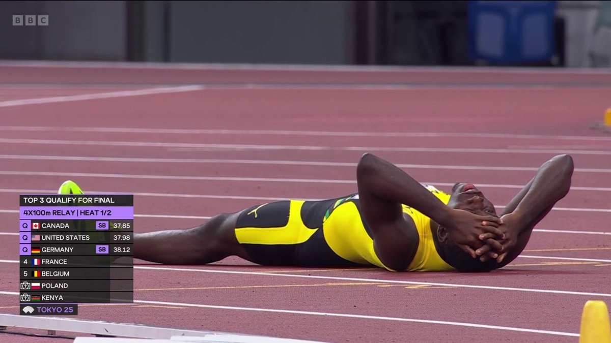 "Jamaica have gone! JAMAICA HAVE GONE!" A HUGE shock in the men's 4x100m heats at the #WorldAthleticsChamps!