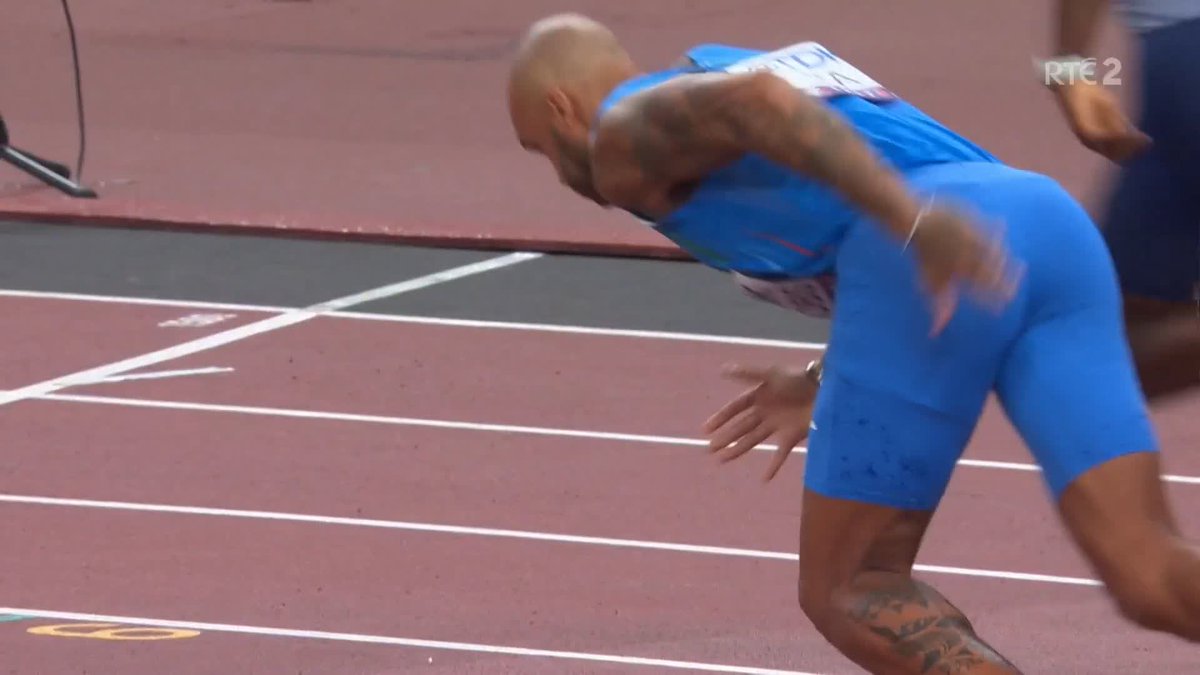 Remarkable drama in the men's 4x100m relay heat after a bump causes chaos #RTEsport #WorldAthleticsChamps