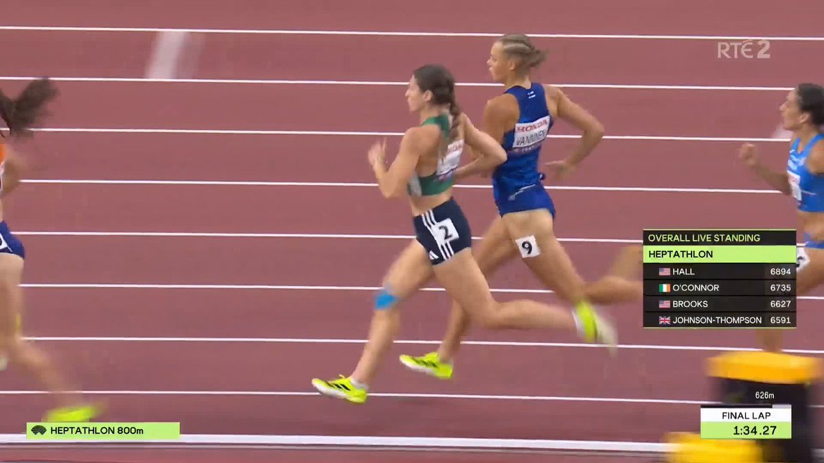 🇮🇪 🥈It's heptathlon silver for Ireland's Kate O'Connor!!! Despite nursing a knee injury, O'Connor shows incredible guts to run a PB - her fifth of championships - to make the podium! #WorldAthleticsChamps