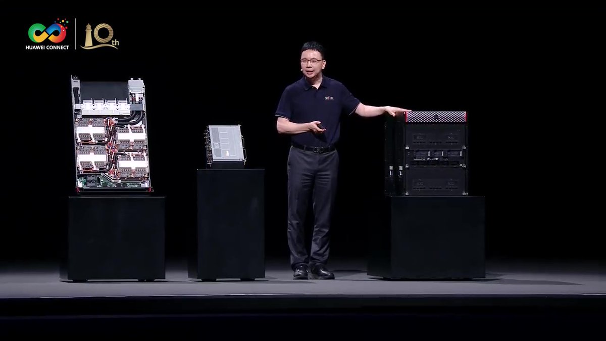 At HUAWEI CONNECT 2025 in Shanghai, Huawei's Yang Chaobin, Director of the Board and CEO of the ICT Business Group, introduced the liquid-cooled, full-mesh interconnect Atlas 950 SuperPoD, the air-cooled Atlas 850 SuperPoD, and the Atlas 350 AI Card with Ascend 950PR chip.