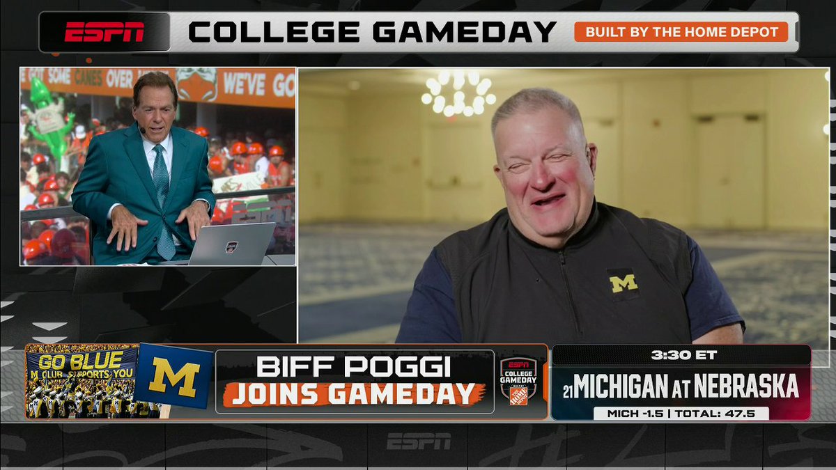 Nick Saban: "When you were at Saint Frances, I never saw you coach a down... You were Jerry Jones. You paid the players and all that... Are you using the same philosophy at Michigan now?" Biff Poggi: "Yeah, and I learned all that from you." #CFB