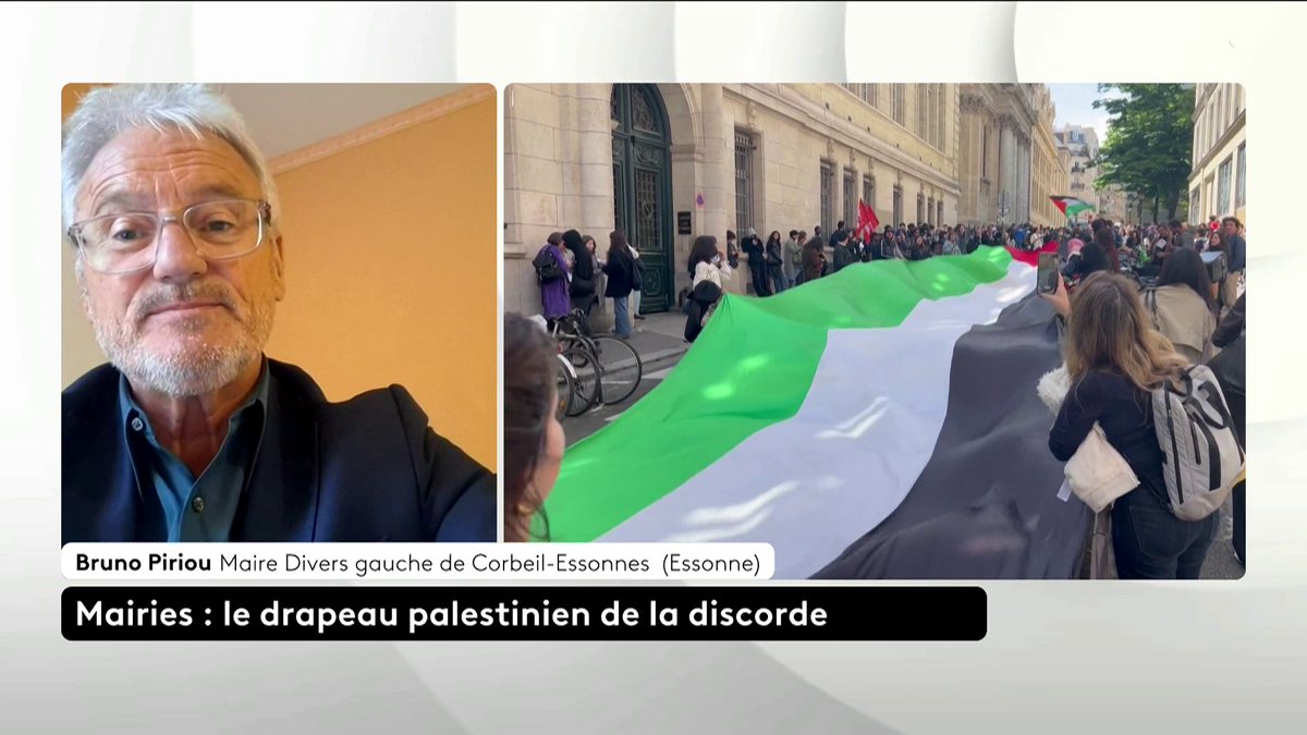 🗣 🇵🇸 « Je viens d’apprendre que je serai déféré au tribunal administratif lundi matin. Si la justice me demande d’enlever le drapeau, je le ferai, mais j’ai le drapeau ukrainien et il n’en est pas question », annonce Bruno Piriou, maire Divers gauche de Corbeil-Essonnes.