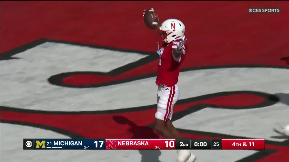 HAIL MARY‼️ 😱 Dylan Raiola hits Jacory Barney Jr. for the TD on the final play of the first half. 📺: CBS