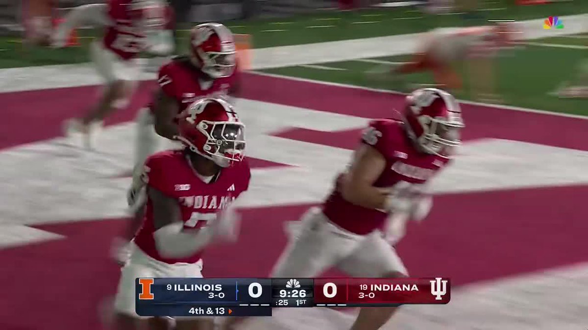 D'ANGELO PONDS WITH THE BLOCKED PUNT FOR THE SCOOP AND SCORE! No. 19 Indiana Football strikes first tonight. 📺: NBC